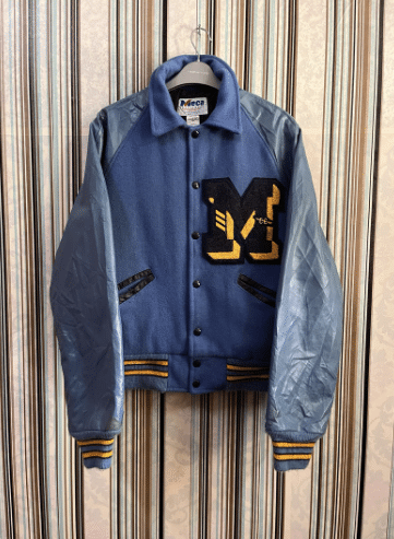 blue leather sleeve vintage letterman jacket