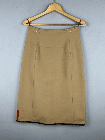Prada tan midi skirt with leather trim