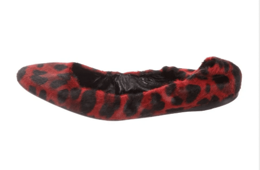 Jil Sander red animal print calf hair flats