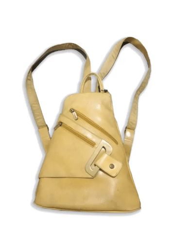 vintage tan leather minimalist backpack.