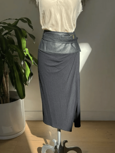Donna Karan '90s Wool and Leather Wrap Skirt