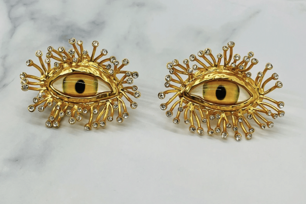 SCHIAPARELLI Eye Rhinestone Hoop Earrings