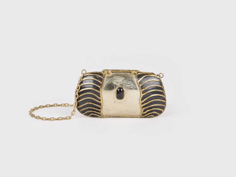 Antique 1920s Mexican Enamelled Brass Micro Purse in Gold, Silver and Black Tones