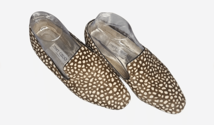 Jimmy Choo Deer Print Haircalf Loafers Spotted Pony Hair Flats