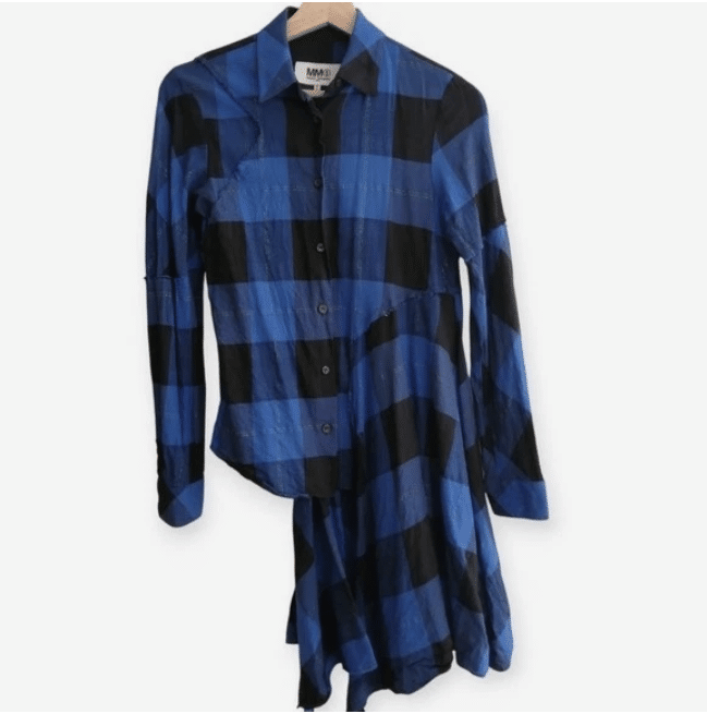 MM6 Maison Margiela Asymmetric Check Plaid Twill Button Up Blue Black
