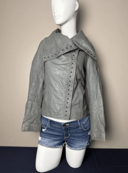 Vintage Cropped Moto Biker Jacket Studded detail