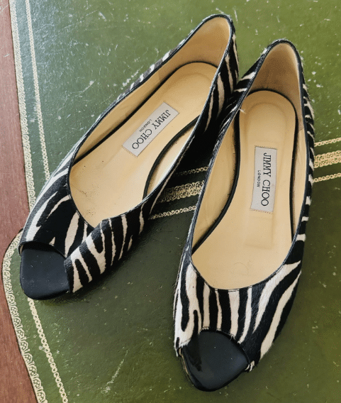 Jimmy Choo Pony Hair Zebra Print Sz 39 Peeptoe Flats