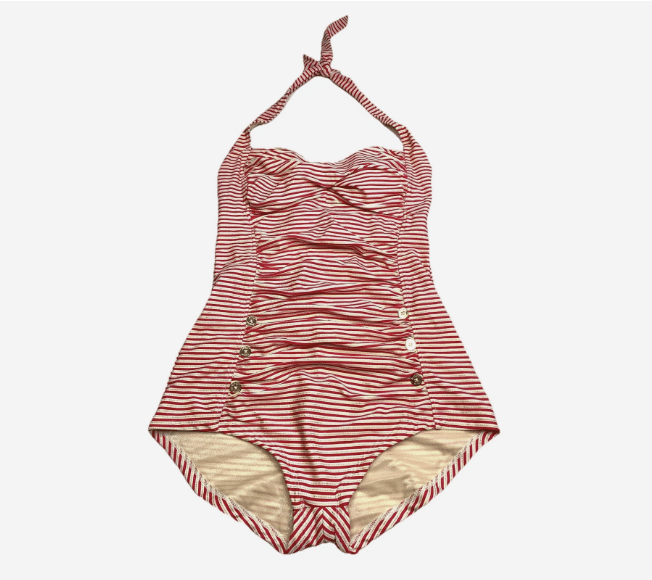 Betsey Johnson Red White Striped Vintage Style Swimsuit Size Large