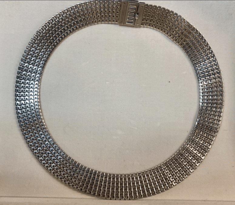 980’s VINTAGE WHITING & DAVIS SILVER TONE CHOKER NECKLACE