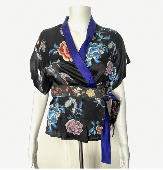 Just Roberto Cavalli Silk Floral Wrap Kimono Blouse