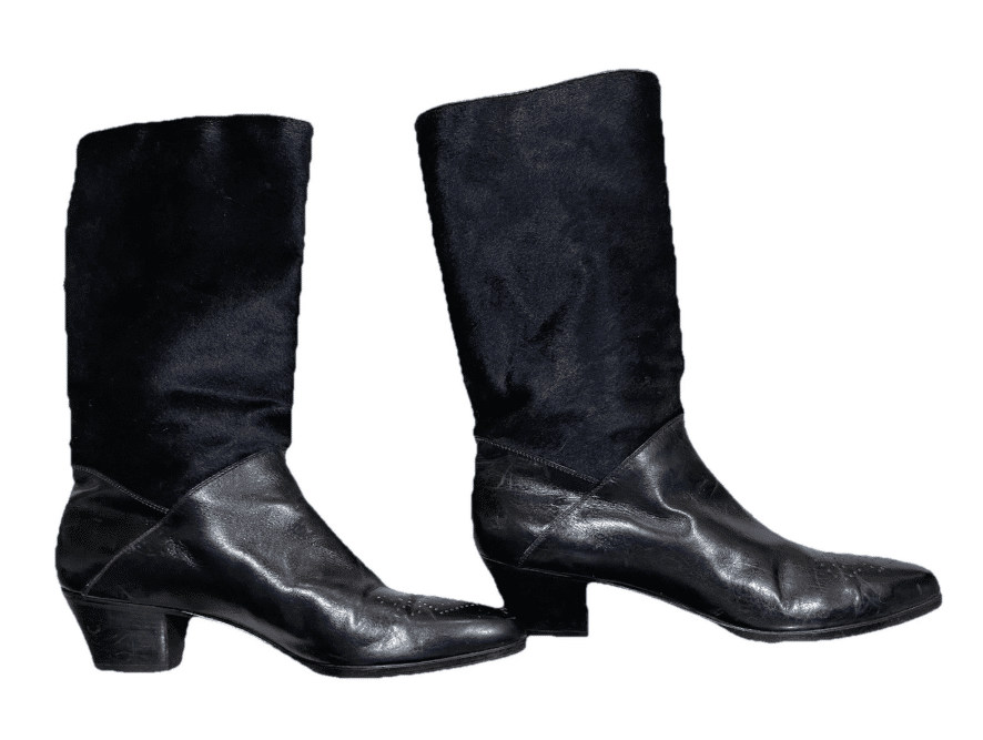 SALVATORE FERRAGAMO BLACK WESTERN BOOTS PONY HAIR /LEATHER ITALY