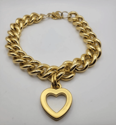 Vintage Erwin Pearl Gold Tone Chunky Chain Collar Necklace, Heart Pendant