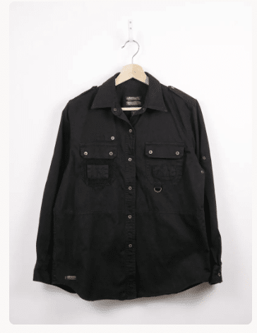 1990s Lauren Ralph Lauren Women's Black Safari Shirt Jacket
