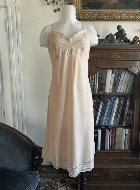 Vintage 1940s Blush Pink Bias Cut Silk Rayon Midi Slip Dress
