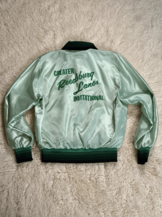 Vintage 70's 80’s Mint Green Satin Bowling Bomber Jacket