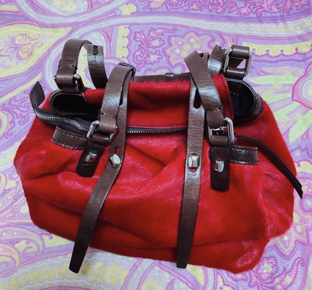 FRANCESCO BIASIA Shoulder Tote Bag Purse Calf Hair Leather in Red