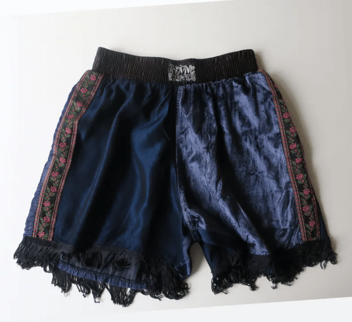 Vintage Vintage satin and velvet shorts with fringes