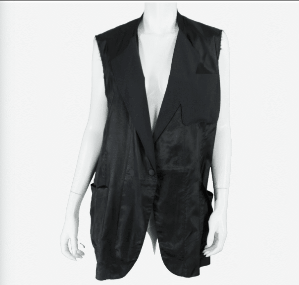 MAISON MARGIELA Vintage Black Satin Woven Trim Raw-Edge Asymmetric Vest