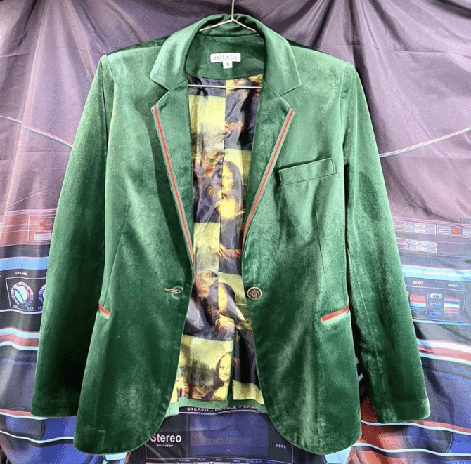 OO LA LA Green Velvet Blazer with Mona Lisa Pattern Lining