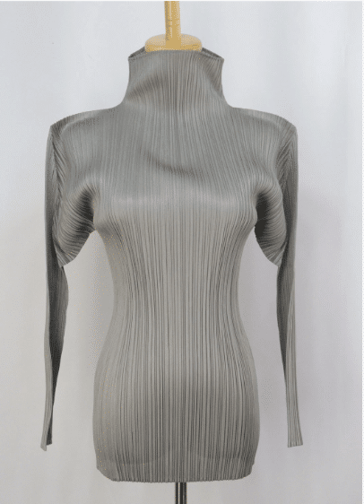 PLEATS PLEASE Gray High Neck Long Sleeve Top