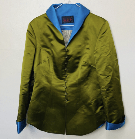 Vintage 90s Pure Silk Olive Green and Cerulean Blue Button Down