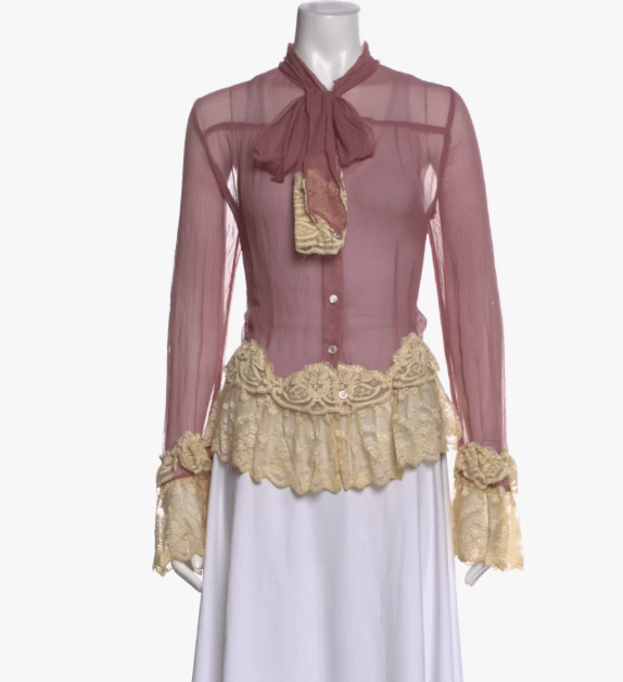 Anna Sui Lace Pattern Tie Neck Blouse Pink