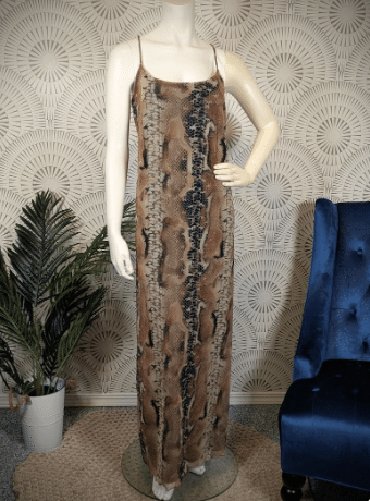 1990's/2000's Brown Snake Skin Spaghetti Strap Maxi Dress