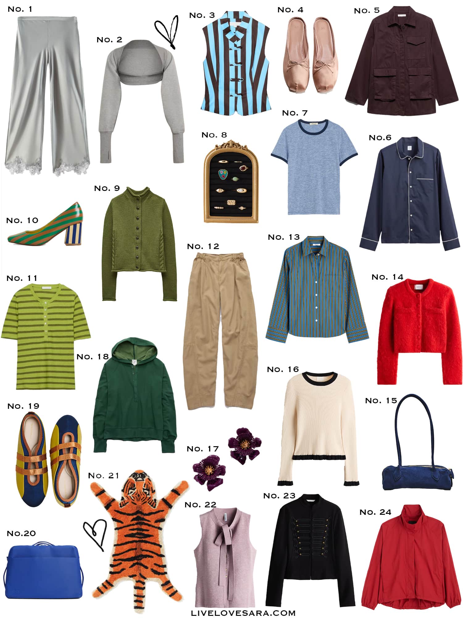 A white background with a collection of 24 finds from the past week.
