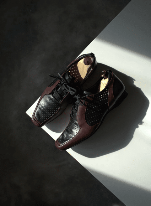 2000`s Prada Square Toe Perforated Leather Purple / Black Shoes VINTAGE