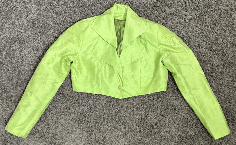 1990's Neon Green Silk Cropped Blazer S-M Double Collar Glam Jacket