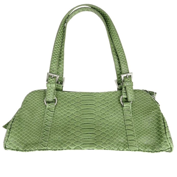 Vintage Bisou Bisou Green Faux Snakeskin Baguette Shoulder Bag Y2K