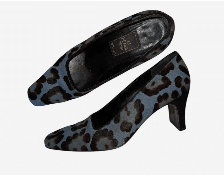 Rare Vintage Fendi Blue Leopard Calf Hair Heels Pumps