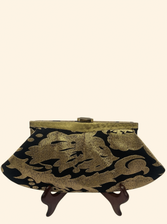 1960s Ingber Black Gold Brocade Evening Handbag vintage clutch