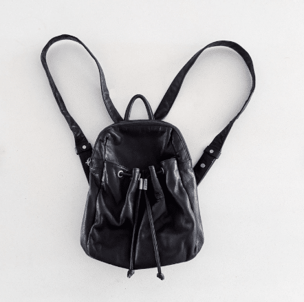 90s Donna Karan DKNY Black Leather and Gold Hardware Studded Strap backpack