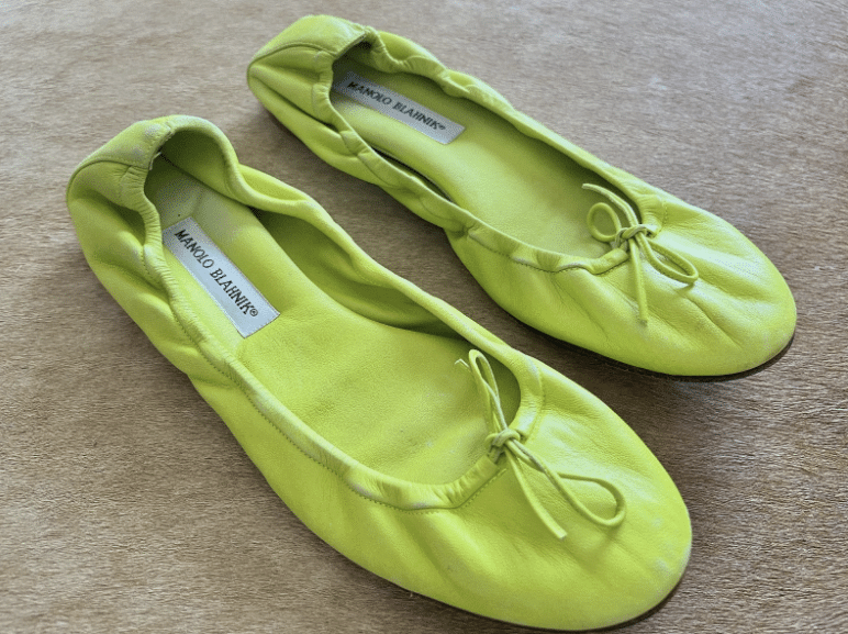 Manolo Blahnik Leather Ballet Flats neon yellow