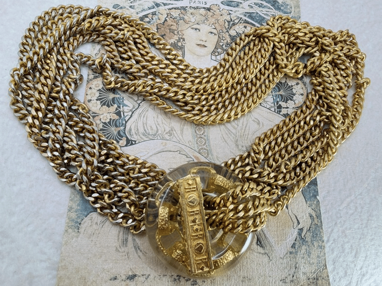 Vintage 1980s/90s Multi strand Chain Necklace with Oversized Resin Toggle Clasp