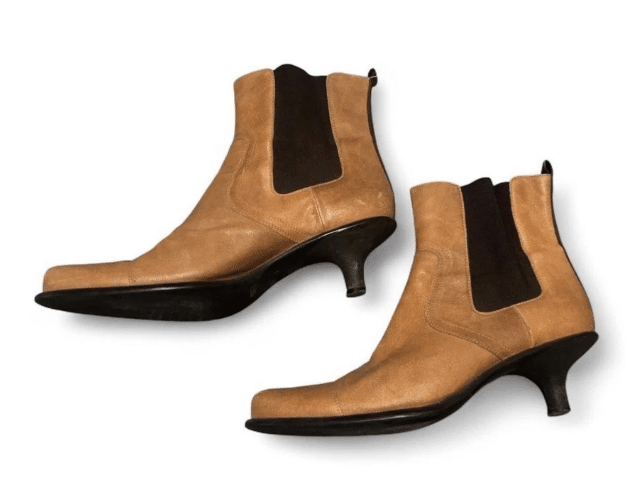 Vintage Miu Miu Archive Y2K Tan Leather Kitten Heel Chelsea Boots