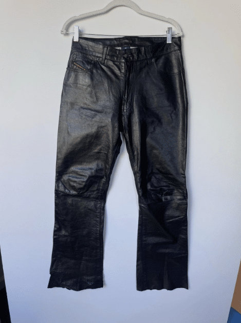 Diesel Black Leather Pants Size 28 100% Real Leather Straight Moto Y2K vintage