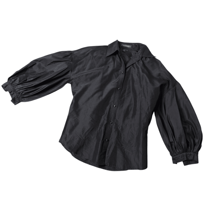 Ralph Lauren Taffeta 100% Silk Balloon Puff Sleeve Blouse Size S Black Buttoned