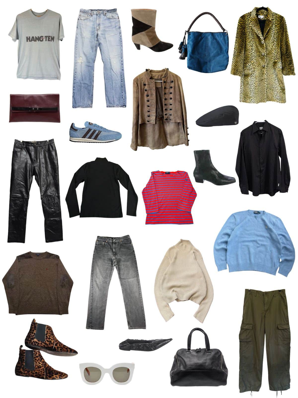 A white background with 12 pieces plus shoes and accessories for A Secondhand Fall Capsule