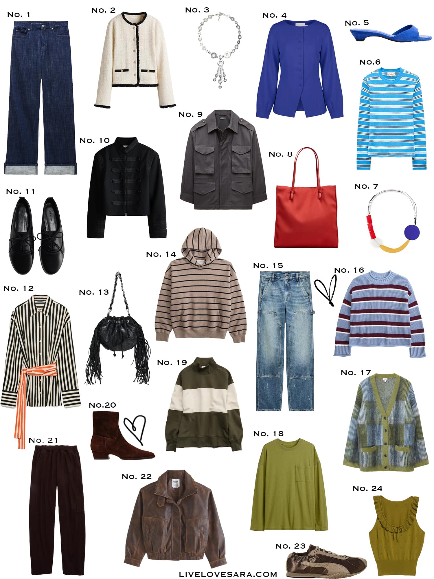 A white background with a collection of 24 finds from the past week.