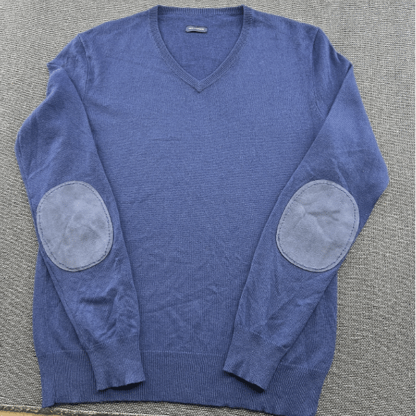 Polo Ralph Lauren Mens 100% Cashmere Jumper Size M Blue Elbow Patch V-Neck