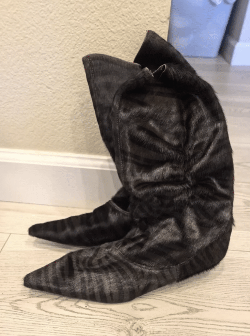 Vintage Zebra Tiger Stripe Calf Hair Slouchy Boots Pointed Toe Kitten Heel