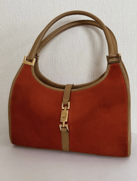 GUCCI Vintage Jackie GG Hobo Shoulder Hobo Bag Orange Beige Suede Leather