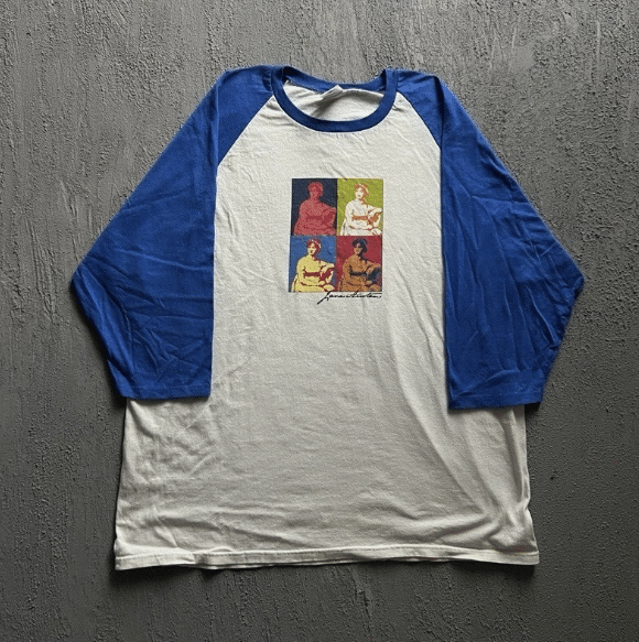 Vintage Jane Austen Shirt 2XL White with blue sleeves 2000s Raglan
