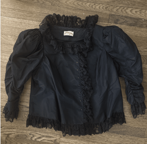 Vintage Black Taffeta Gothic Lolita Bed Jacket Lace Balloon Sleeve Boho Top