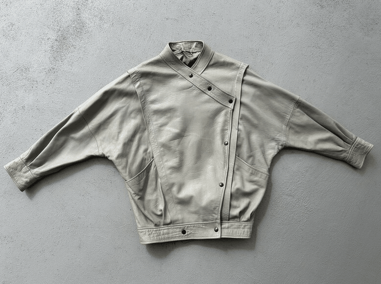Vintage 80s Leather Jacket Taupe Mint Women's Leather Jacket Raglan Sleeve Blouson Oversized Leather Bomber