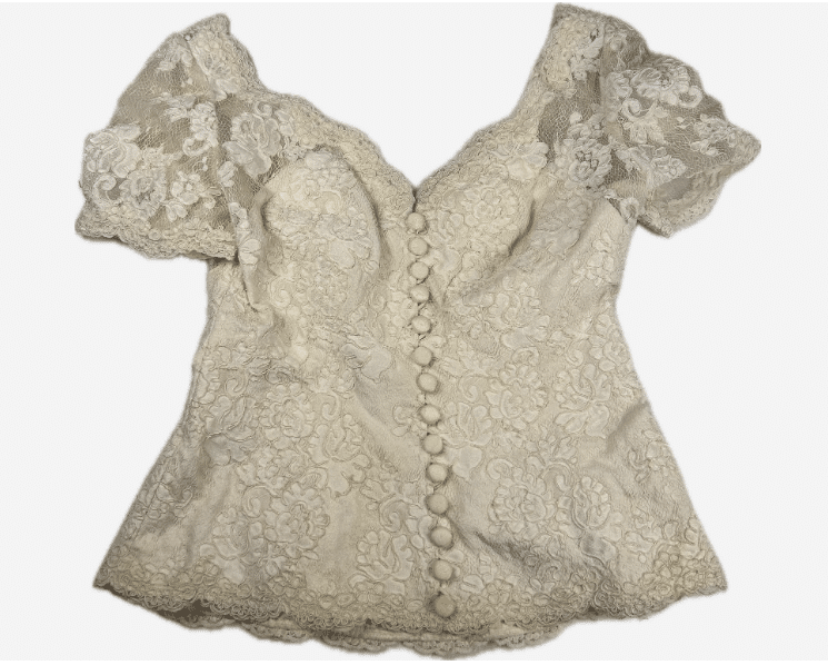 Belsoie Vintage Ivory Lace Silk Blouse