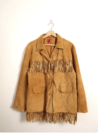 Vintage 1980s Womens Tan Suede Fringe Western Jacket Boho Style
