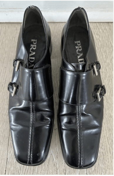 PRADA Women's Double Monk Strap Black Leather Shoes - Size 37